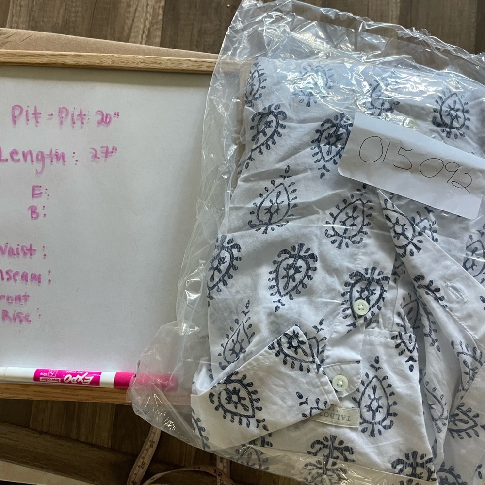 Talbots White And Blue Patterned Button Down Shirt - image 5